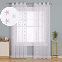 Deconovo Visillo Bordado para Ventana con Ollaos 2 Piezas 140 x 240 cm Rosa Estrella